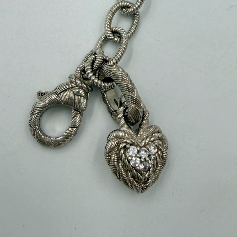 Judith Ripka Sterling Silver Bracelet w/ Diamonique Heart Charm NIB - Picture 4 of 8